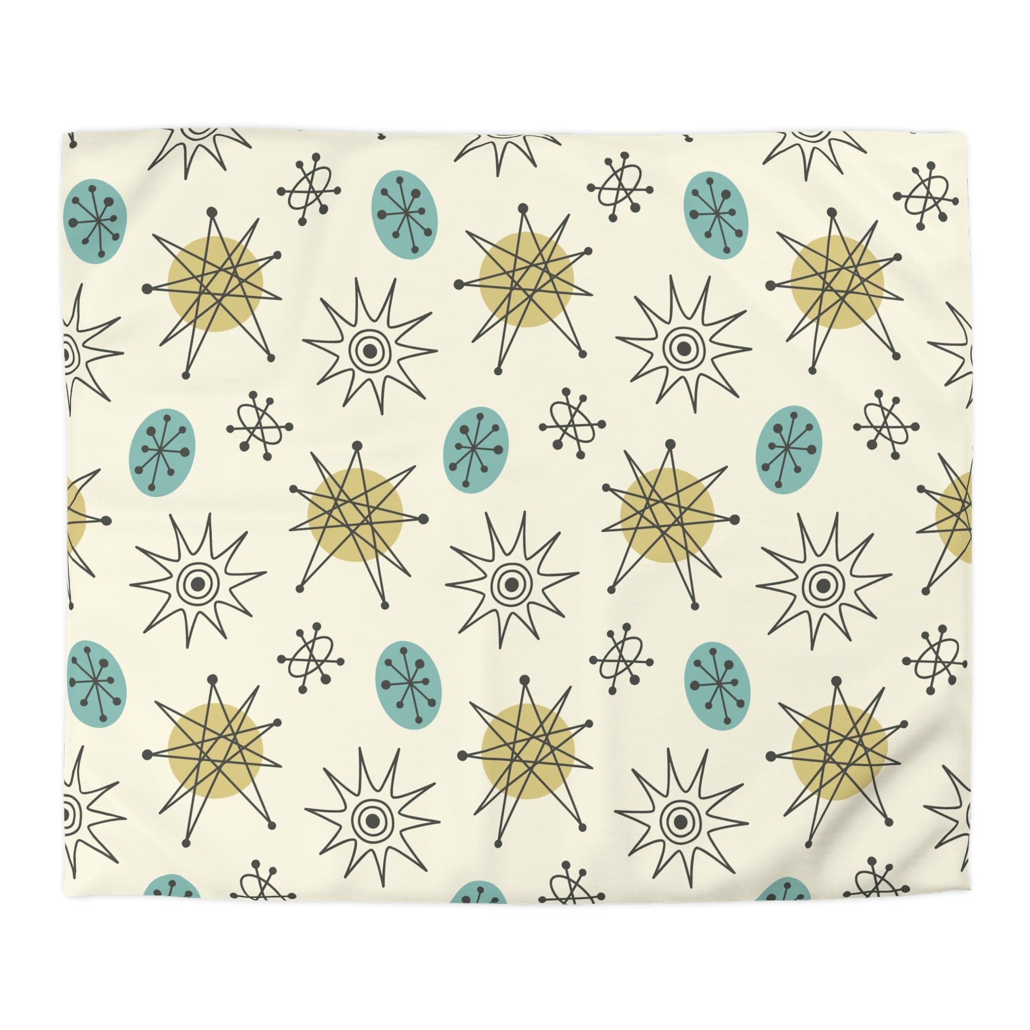 Kate McEnroe New York Classic Franciscan Starburst Duvet Cover, 50s Mid Century Modern Atomic Retro Cream, Aqua Blue, Green BeddingDuvet Covers28869317072190274265