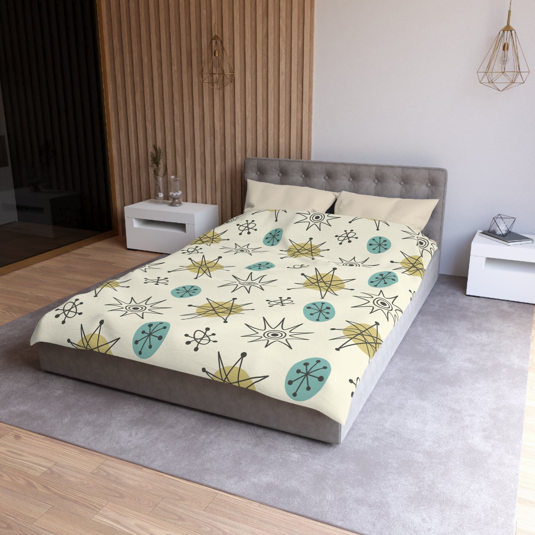 Kate McEnroe New York Classic Franciscan Starburst Duvet Cover, 50s Mid Century Modern Atomic Retro Cream, Aqua Blue, Green BeddingDuvet Covers32942371395610011898