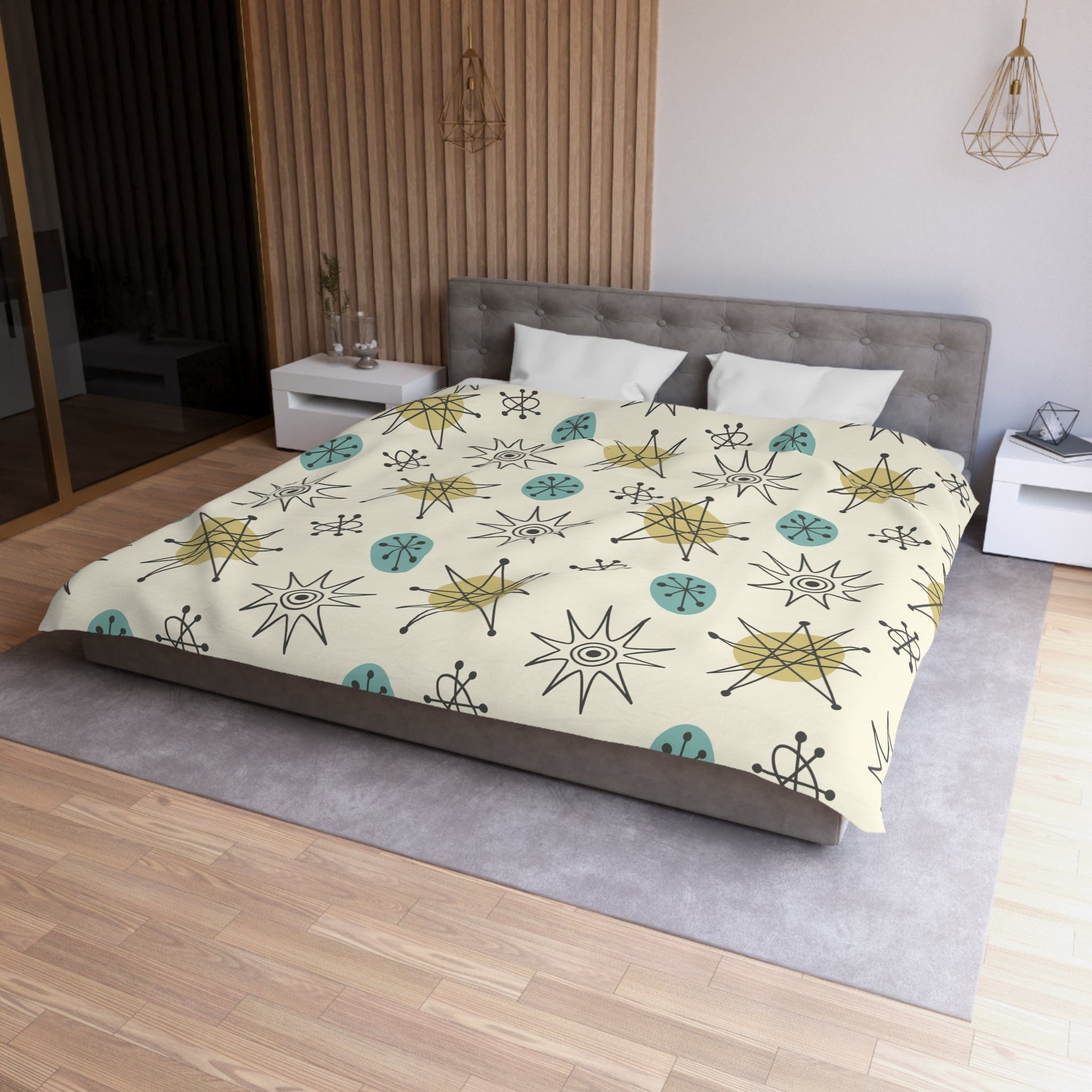 Kate McEnroe New York Classic Franciscan Starburst Duvet Cover, 50s Mid Century Modern Atomic Retro Cream, Aqua Blue, Green BeddingDuvet Covers80681988512461559876