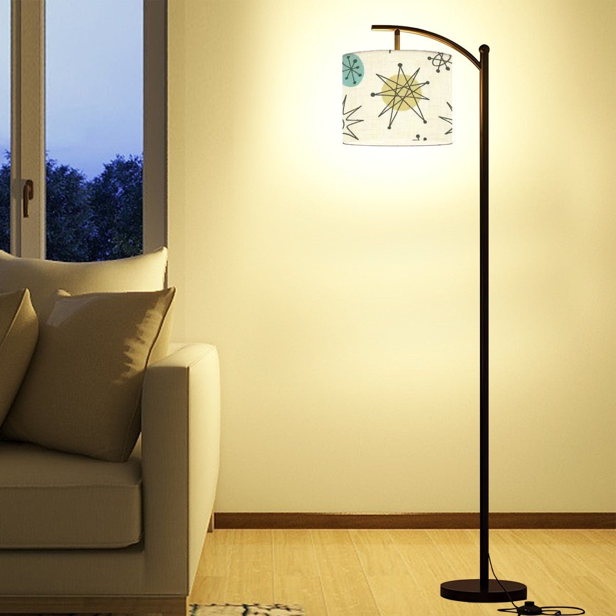 Kate McEnroe New York Classic Franciscan Starburst Mid Century Modern Arc Floor Lamp, Retro 50s Accent Lighting, Vintage Atomic Age Lamp ShadeFloor LampsQfB1OpIV2U