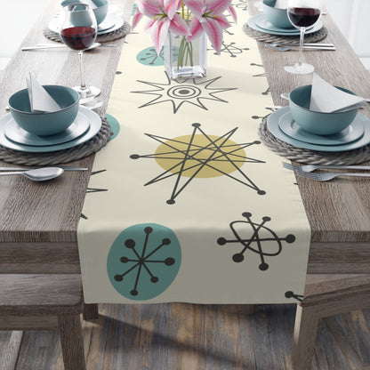 Kate McEnroe New York Classic Franciscan Starburst Table Runner, 50s Mid Century Modern Atomic Retro Cream, Aqua Blue, Green Table LinensTable Runners33137211802521591661