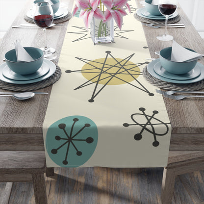 Kate McEnroe New York Classic Franciscan Starburst Table Runner, 50s Mid Century Modern Atomic Retro Cream, Aqua Blue, Green Table LinensTable Runners33137211802521591661