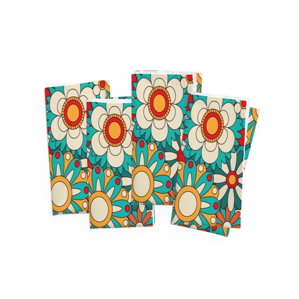 Kate McEnroe New York Cloth Napkins in Blooming Groovy Mid Century Modern Retro Flowers, Mid Mod 70s Daisy Floral Table Linens, Teal Orange 60's Dinner Napkins Napkins 25173448865570865591
