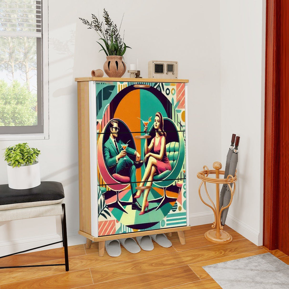 Kate McEnroe New York Cocktail Hour Mid Century Modern Shoe Cabinet, Retro Lounge Bar Storage AccentShoe Storagekn1veW4qeZ