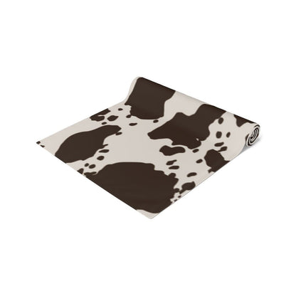 Kate McEnroe New York Cowhide Table Runner, Custom Designed Farmhouse Table Linen, Brown and White Cow Hide Print Tableware, 16x70, 16x90 Cotton, Poly Table CoverTable Runners11535473886265831305