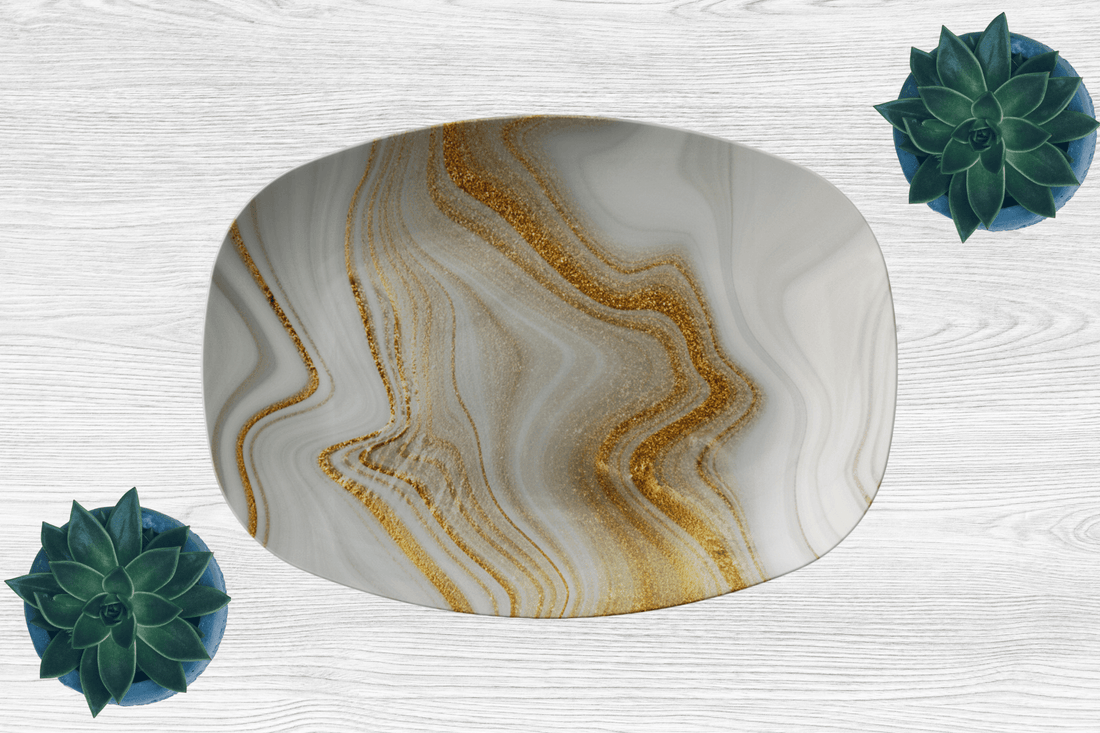 Kate McEnroe New York Crean and Gold Swirl Marble Platter Serving Platters P21-CGO-MAR-S29