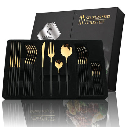 Kate McEnroe New York Crescent Moon Stainless Steel Flatware - Set of 24 Flatware Black Gold 24Pcs box 200007763:201336100;14:200006152#Black Gold 24Pcs box