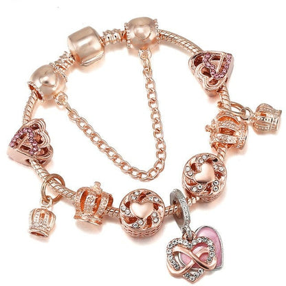 Kate McEnroe New York Crystal Heart And Crown Beads Charm Bracelets Bracelets Rose Gold / 20cm 51497835-rose-gold-20cm