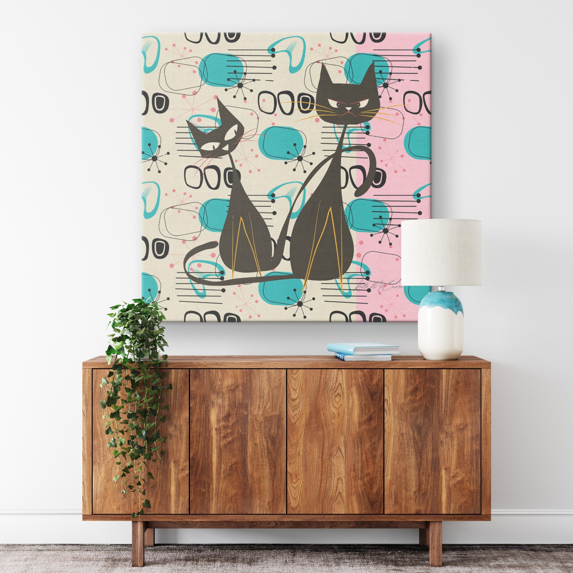 Kate McEnroe New York Curious Whiskers &amp; Grumpy Paws: Atomic Cats Canvas Art, Mid - Century Modern Retro Wall DecorCanvas Wall Art139002