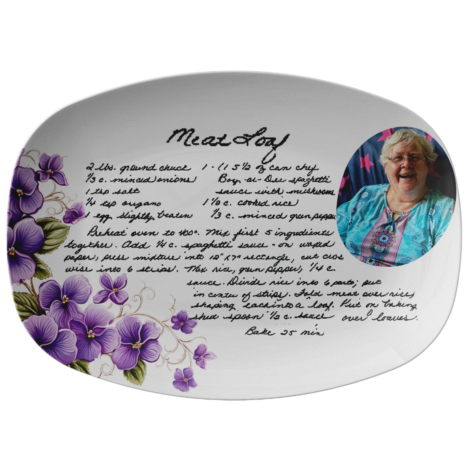 Kate McEnroe New York Custom African Violet Flower Handwritten Recipe Photo Platter Serving Platters default PP3-AFV-RCP-2