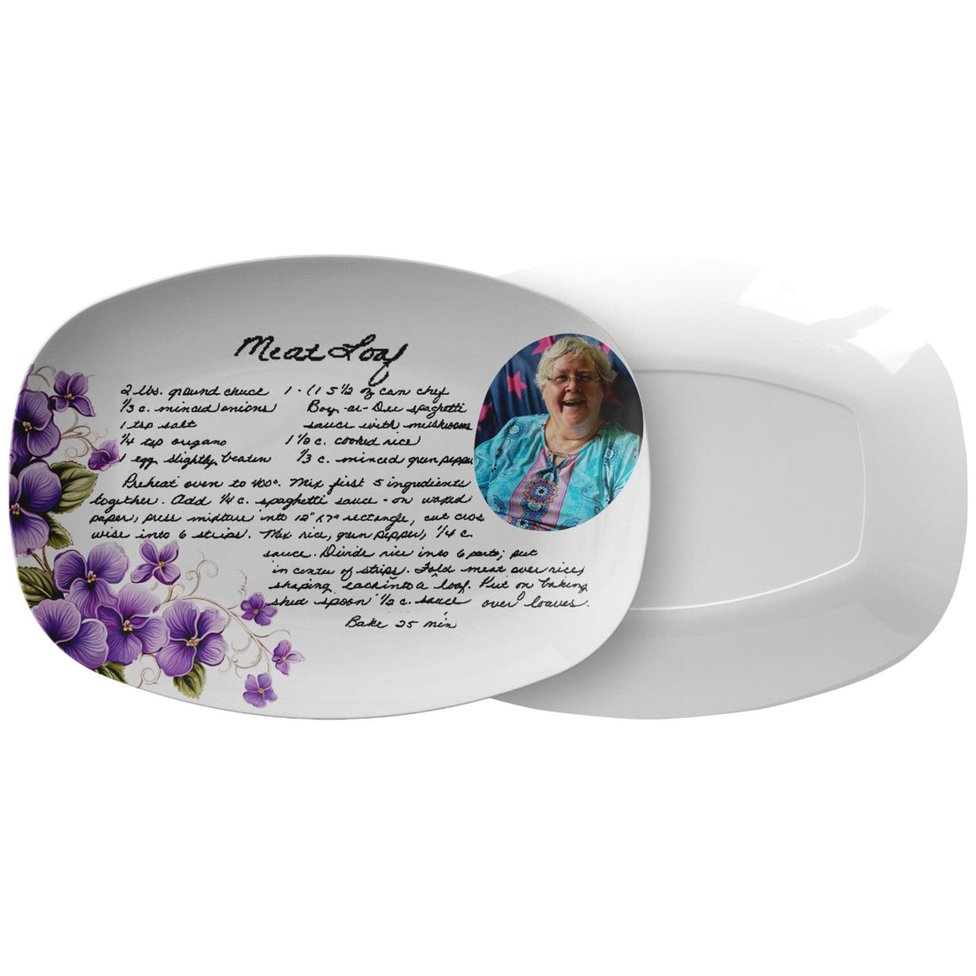 Kate McEnroe New York Custom African Violet Flower Handwritten Recipe Photo Platter Serving Platters default PP3-AFV-RCP-2