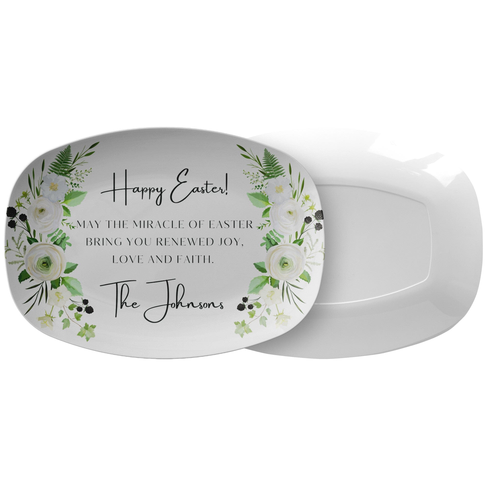 Kate McEnroe New York Custom Easter Prayer Platter, Personalized Miracle of Easter Family Serving Dish, Spring Floral Holiday DinnerwareServing PlattersP22 - PRY - EAS - 7