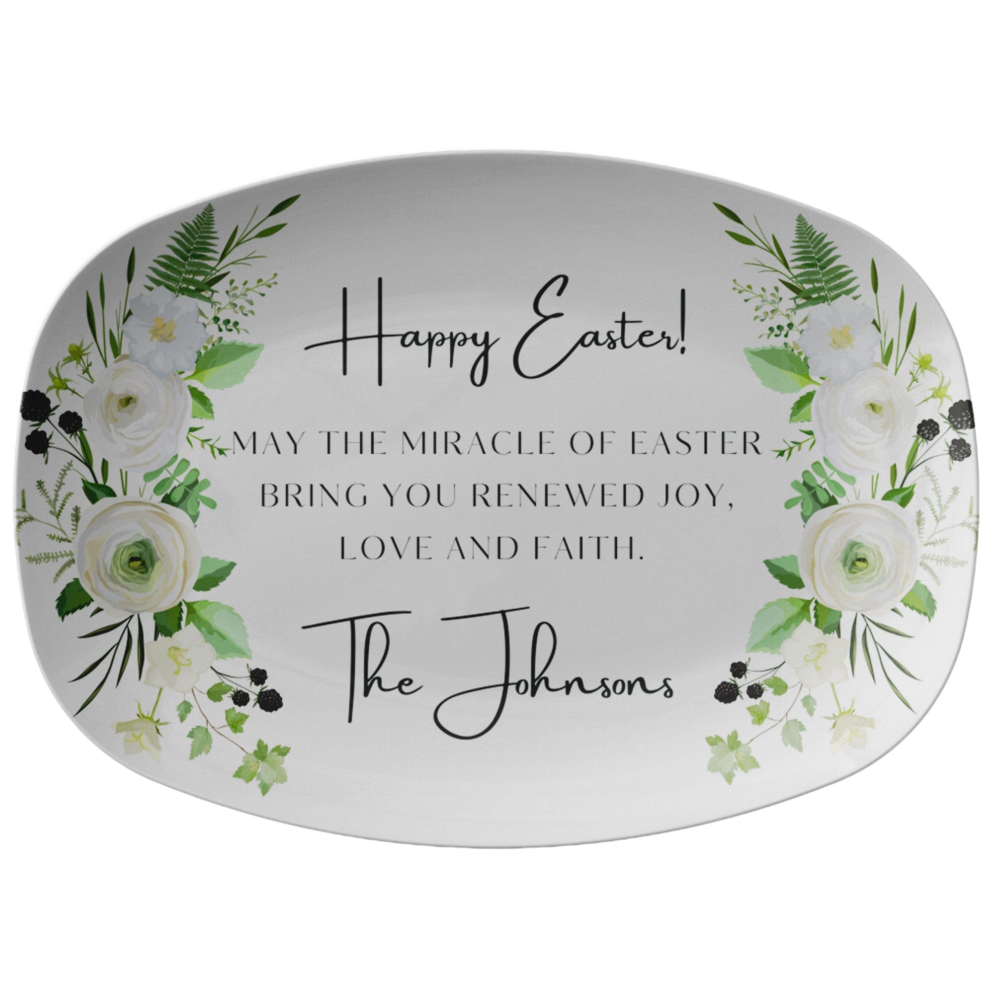 Kate McEnroe New York Custom Easter Prayer Platter, Personalized Miracle of Easter Family Serving Dish, Spring Floral Holiday DinnerwareServing PlattersP22 - PRY - EAS - 7