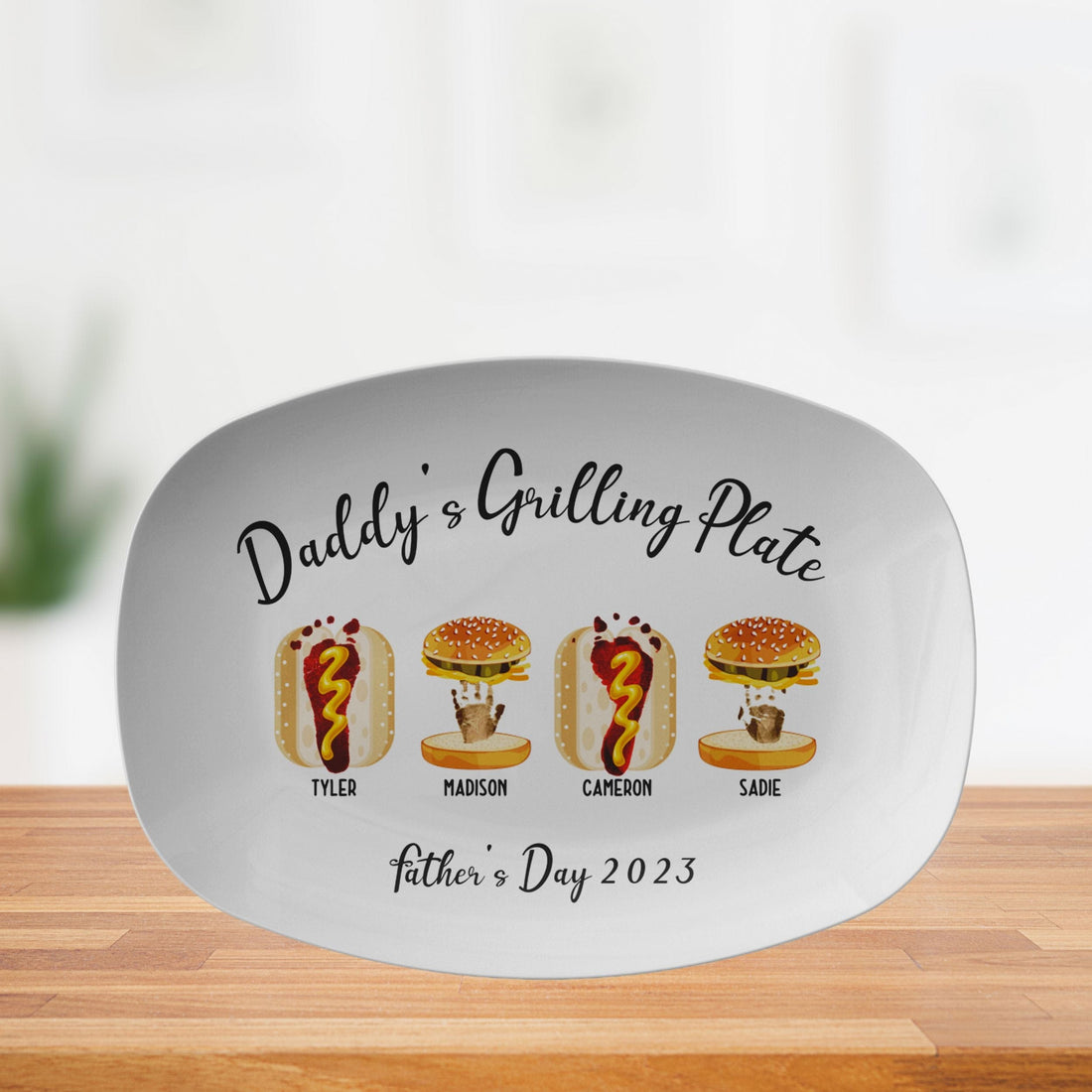Kate McEnroe New York Custom Handprint and Footprint with Burger Hot Dog Grilling Plate - Personalized Father&