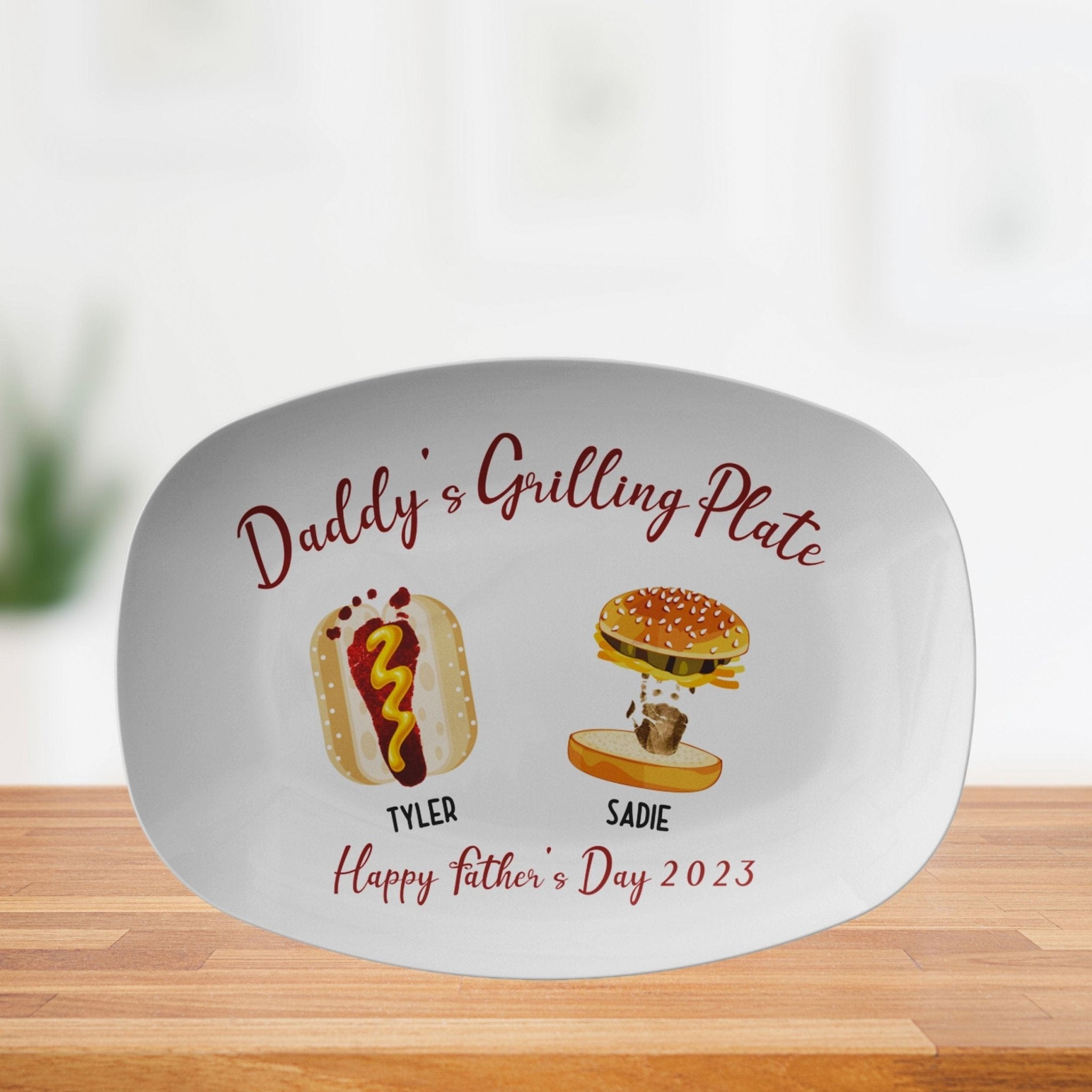 Kate McEnroe New York Custom Handprint and Footprint with Burger Hot Dog Grilling Plate - Personalized Father&