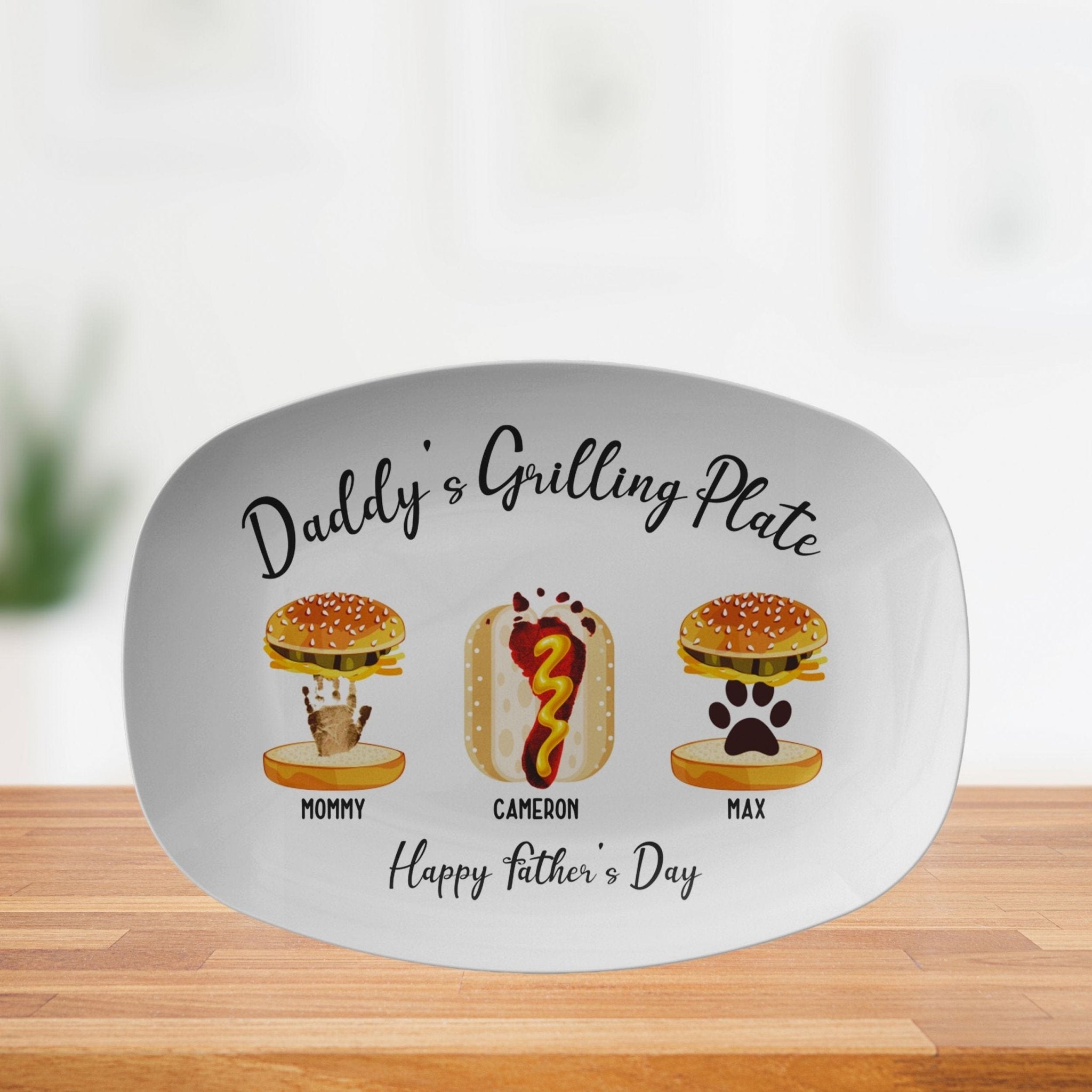 Kate McEnroe New York Custom Handprint and Footprint with Burger Hot Dog Grilling Plate - Personalized Father&