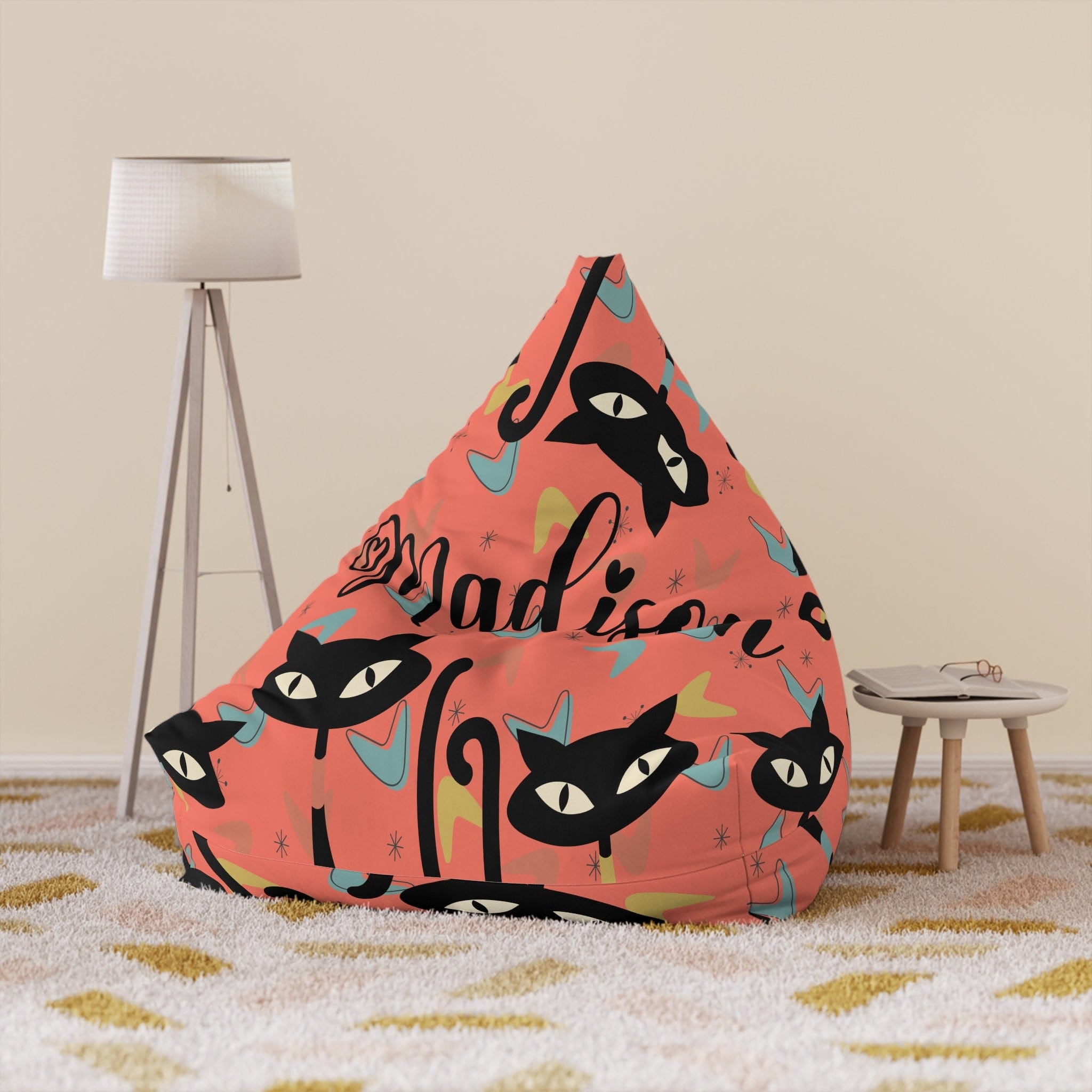 Kate McEnroe New York Custom Name Atomic Cat Bean Bag Chair Cover For Kids and Adults, Personalized Kitschy Cats, 12 Color Options, Gift for Her, Gift for HimBean Bag Chair Covers22816629930049905114