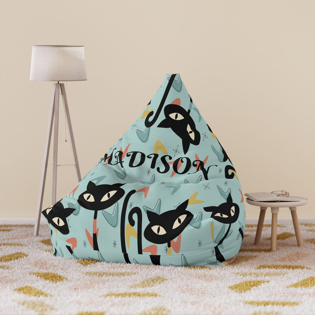 Kate McEnroe New York Custom Name Atomic Cat Bean Bag Chair Cover For Kids and Adults, Personalized Kitschy Cats, 12 Color Options, Gift for Her, Gift for HimBean Bag Chair Covers22816629930049905114
