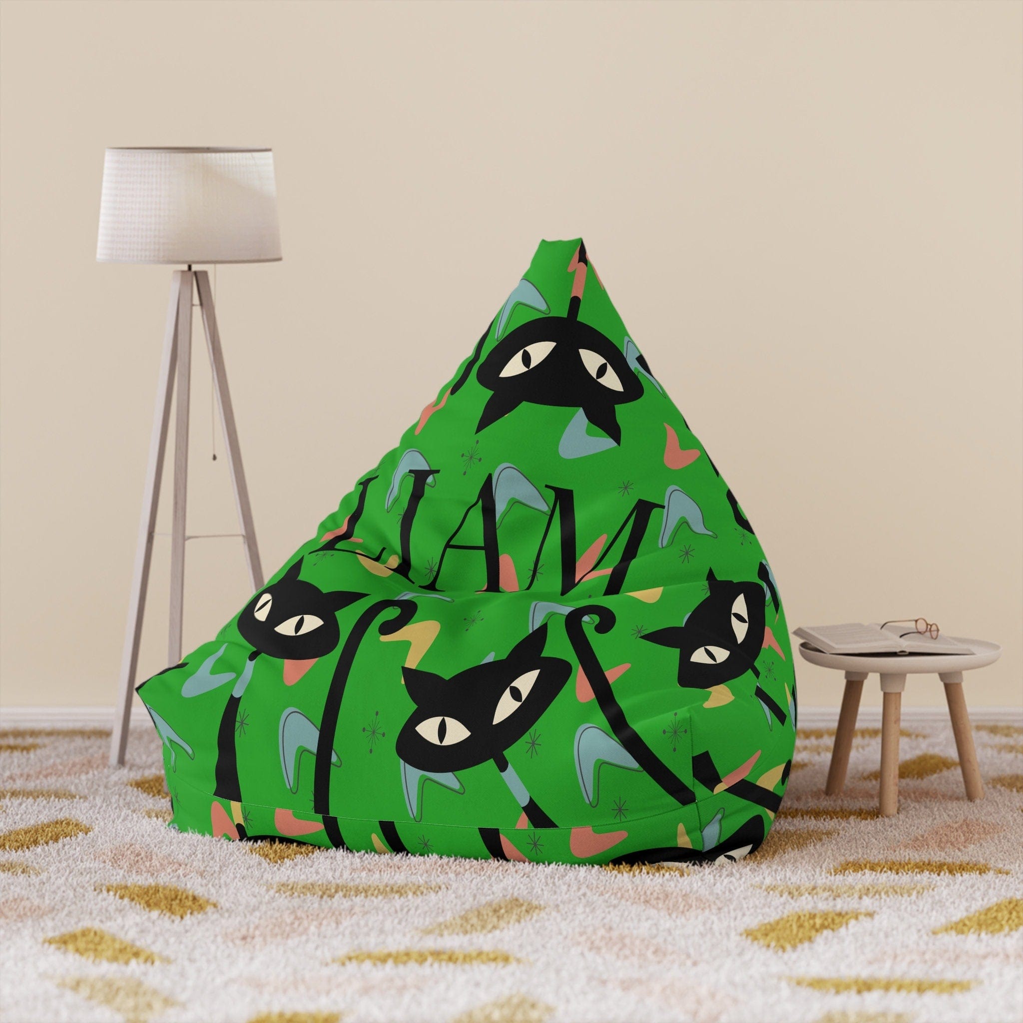 Kate McEnroe New York Custom Name Atomic Cat Bean Bag Chair Cover For Kids and Adults, Personalized Kitschy Cats, 12 Color Options, Gift for Her, Gift for HimBean Bag Chair Covers22816629930049905114