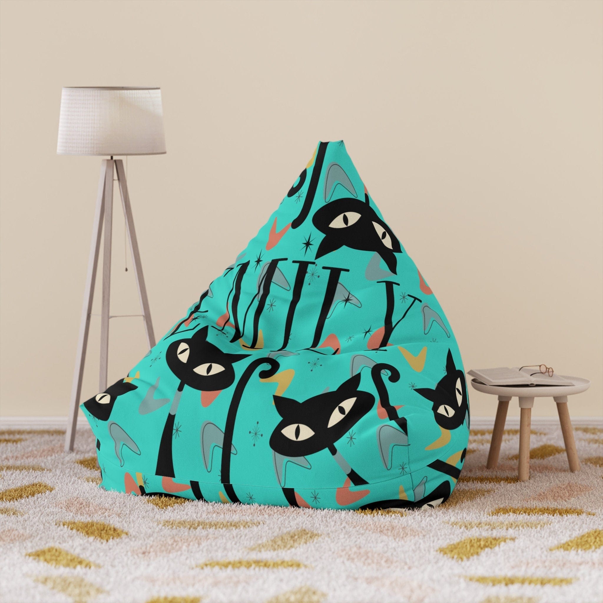 Kate McEnroe New York Custom Name Atomic Cat Bean Bag Chair Cover For Kids and Adults, Personalized Kitschy Cats, 12 Color Options, Gift for Her, Gift for HimBean Bag Chair Covers22816629930049905114