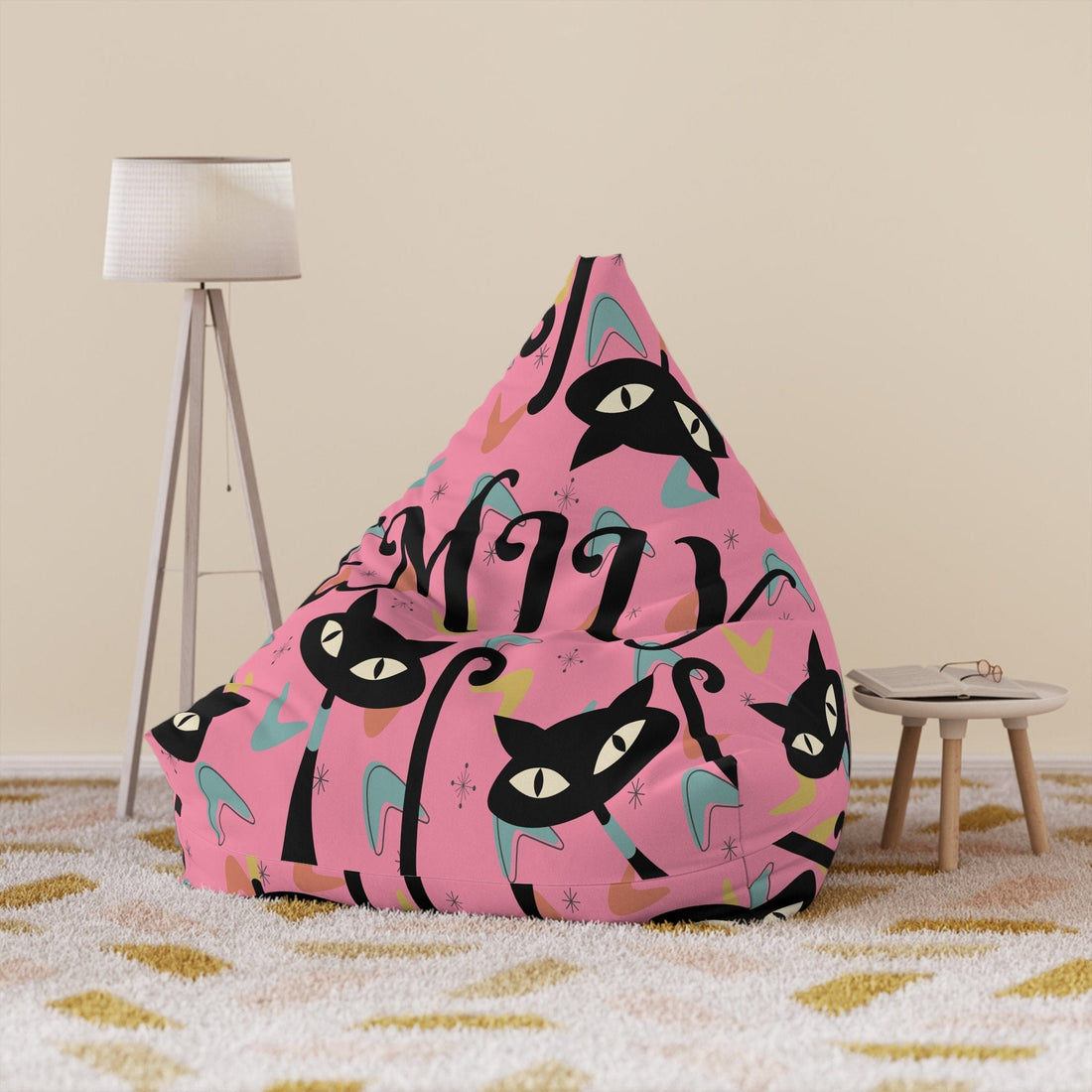 Kate McEnroe New York Custom Name Atomic Cat Bean Bag Chair Cover For Kids and Adults, Personalized Kitschy Cats, 12 Color Options, Gift for Her, Gift for HimBean Bag Chair Covers22816629930049905114