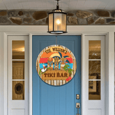 Kate McEnroe New York Custom Tiki Bar Door Sign, Tropical Polynesian Welcome Plaque, Personalized Home Bar Decor 12" (Round)Front Door SignsPMH58 - 12.2460825