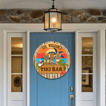 Kate McEnroe New York Custom Tiki Bar Door Sign, Tropical Polynesian Welcome Plaque, Personalized Home Bar Decor 12&quot; (Round)Front Door SignsPMH58 - 12.2460825