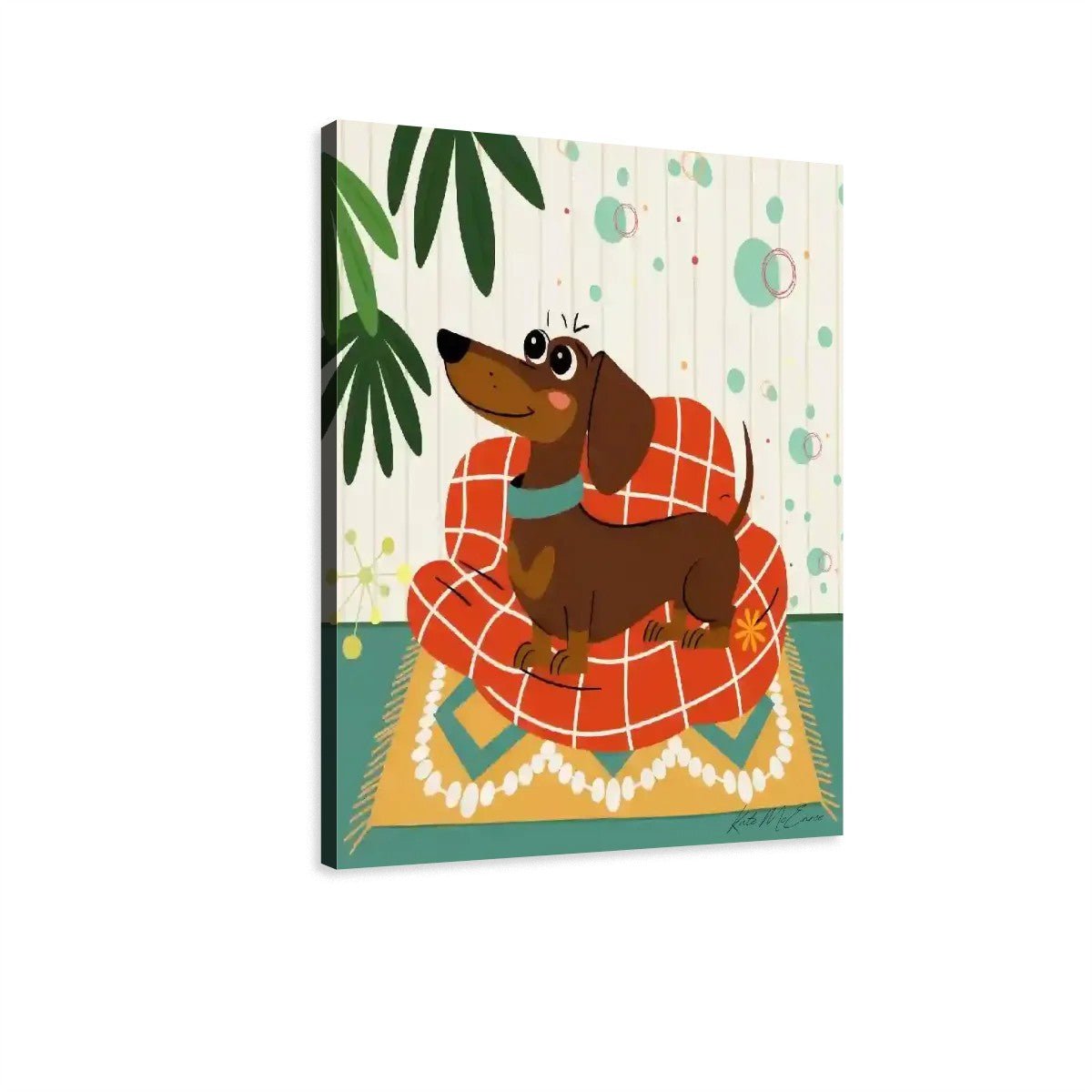 Kate McEnroe New York Dachshund Dog Mid Century Modern Wall Art, Retro MCM Canvas, Doxie Dog Bauhaus DecorCanvas Wall ArtdInaHliaPU