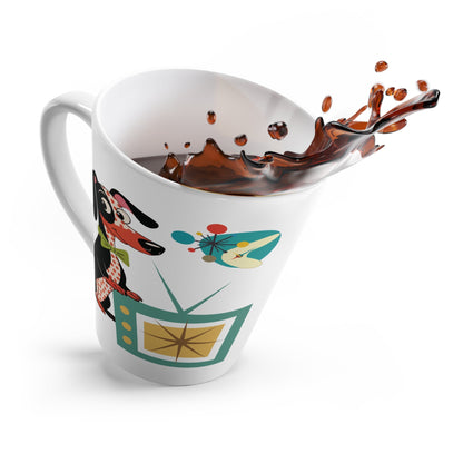 Kate McEnroe New York Dachshund Retro Starburst TV Latte Mug, Mid Century Modern Atomic Dog CupMugs21500349344286298505