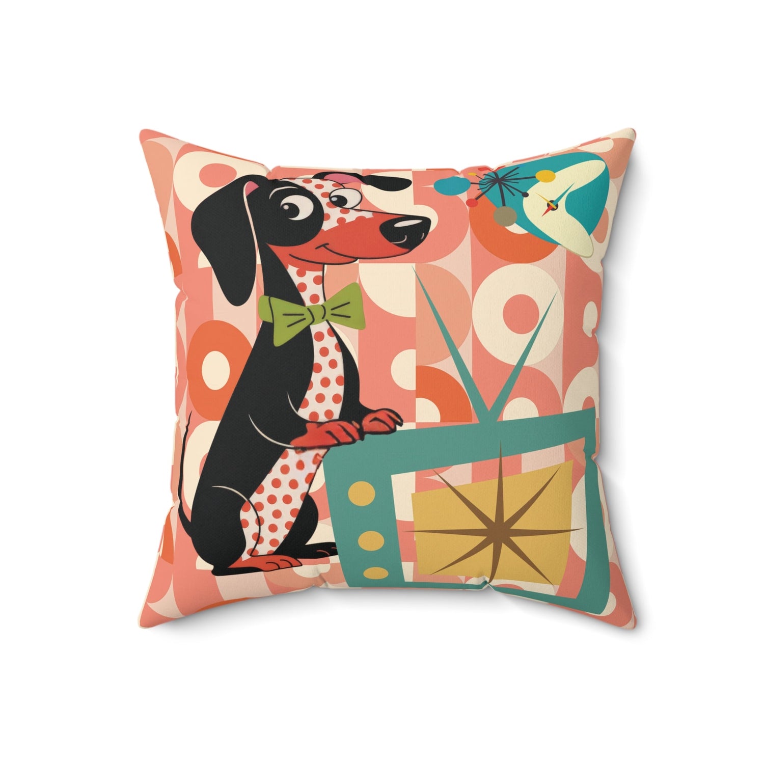 Kate McEnroe New York Dachshund Retro TV Throw Pillow, Mid Century Modern Atomic Dog Starburst AccentThrow Pillows13646247202885327988