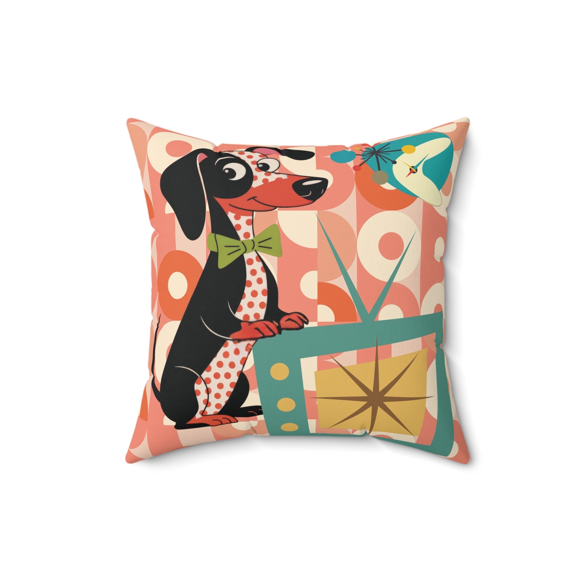 Kate McEnroe New York Dachshund Retro TV Throw Pillow, Mid Century Modern Atomic Dog Starburst AccentThrow Pillows74597257409418051133