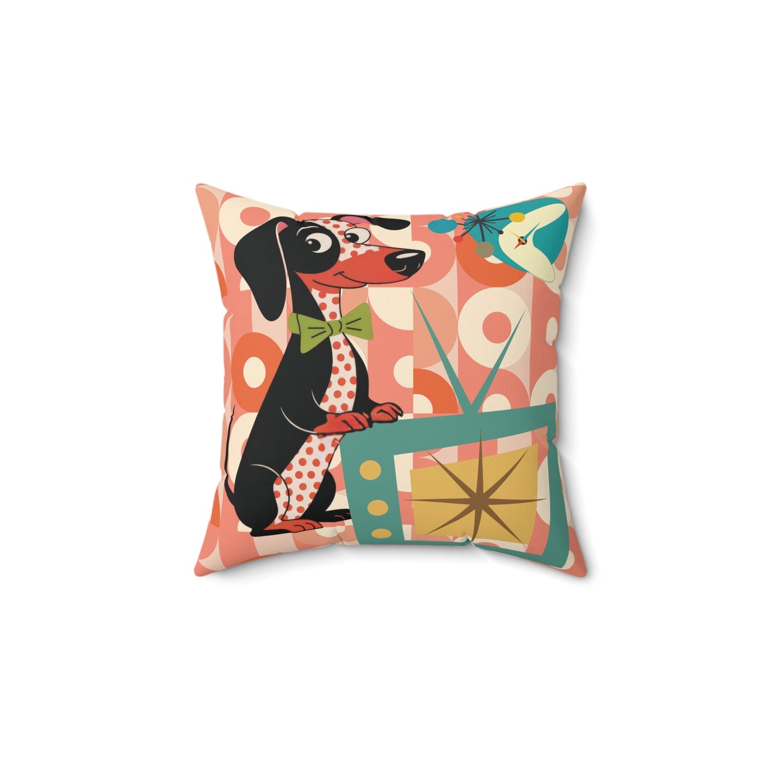 Kate McEnroe New York Dachshund Retro TV Throw Pillow, Mid Century Modern Atomic Dog Starburst AccentThrow Pillows79139890542498267296