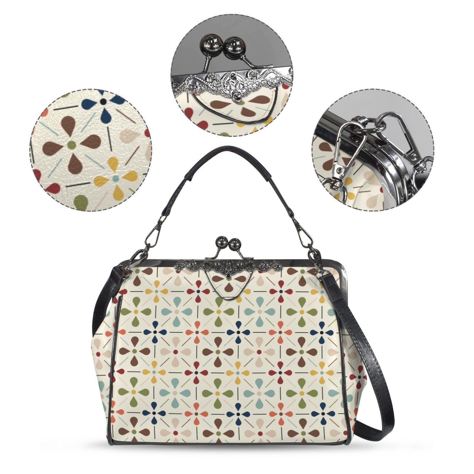 Kate McEnroe New York Danish Modern Floral Scandinavian Mid Century Kiss Lock HandbagCrossbody BagsD3429244