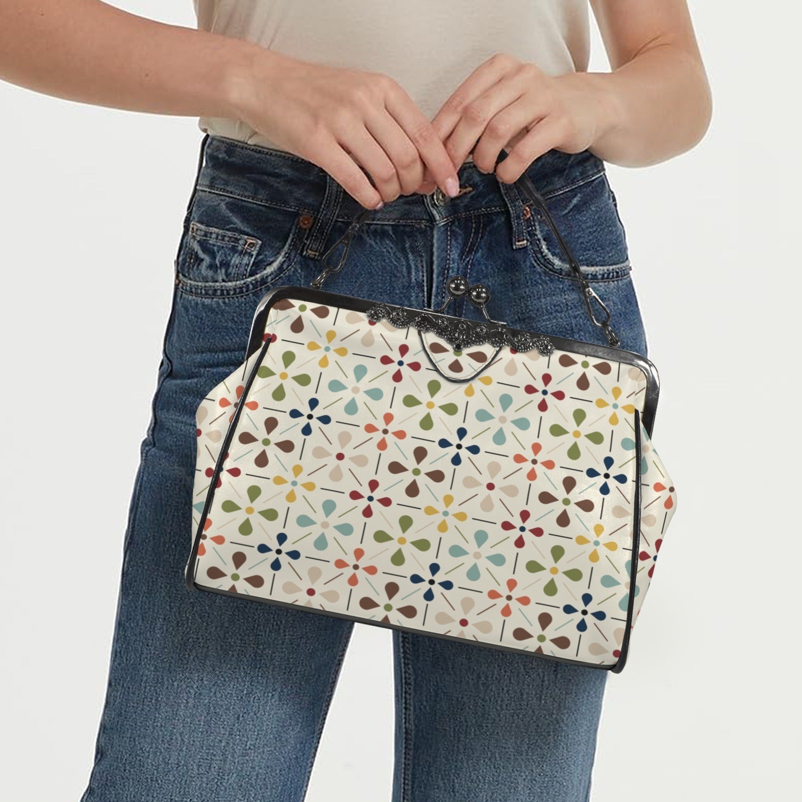 Kate McEnroe New York Danish Modern Floral Scandinavian Mid Century Kiss Lock HandbagCrossbody BagsD3429244