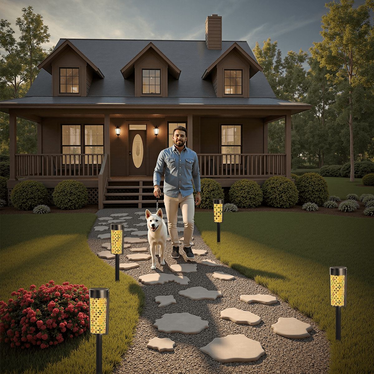 Kate McEnroe New York Danish Modern Floral Solar Lights, Scandinavian Outdoor Pathway IlluminationSolar Garden Stake LightsrMacxrLSIW