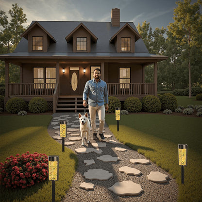 Kate McEnroe New York Danish Modern Floral Solar Lights, Scandinavian Outdoor Pathway IlluminationSolar Garden Stake LightsrMacxrLSIW