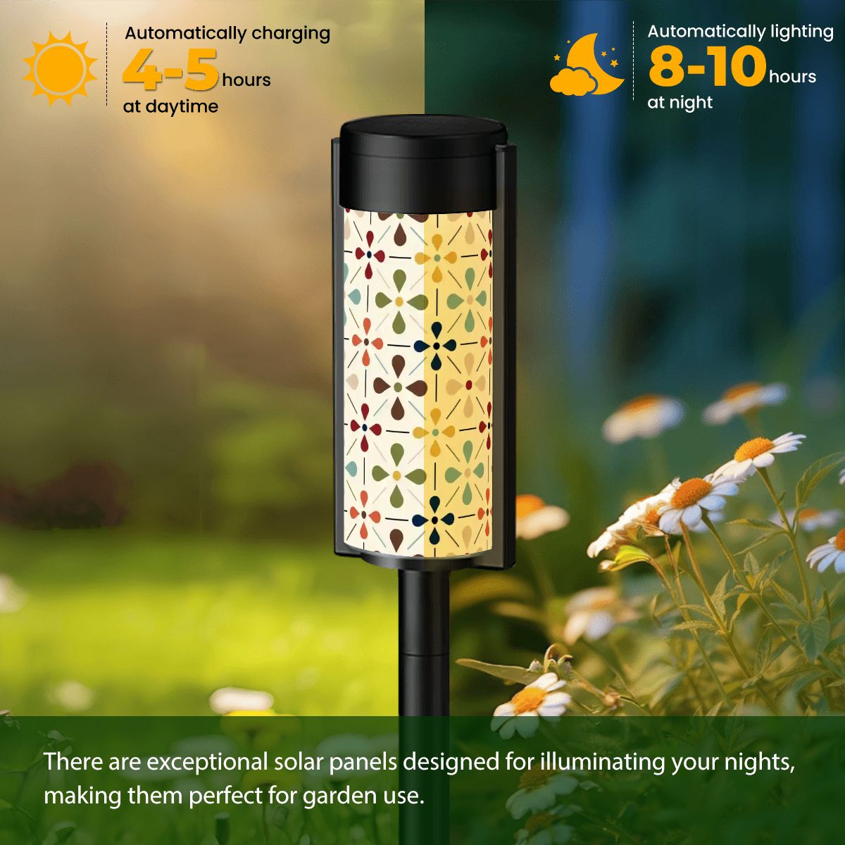 Kate McEnroe New York Danish Modern Floral Solar Lights, Scandinavian Outdoor Pathway IlluminationSolar Garden Stake LightsrMacxrLSIW