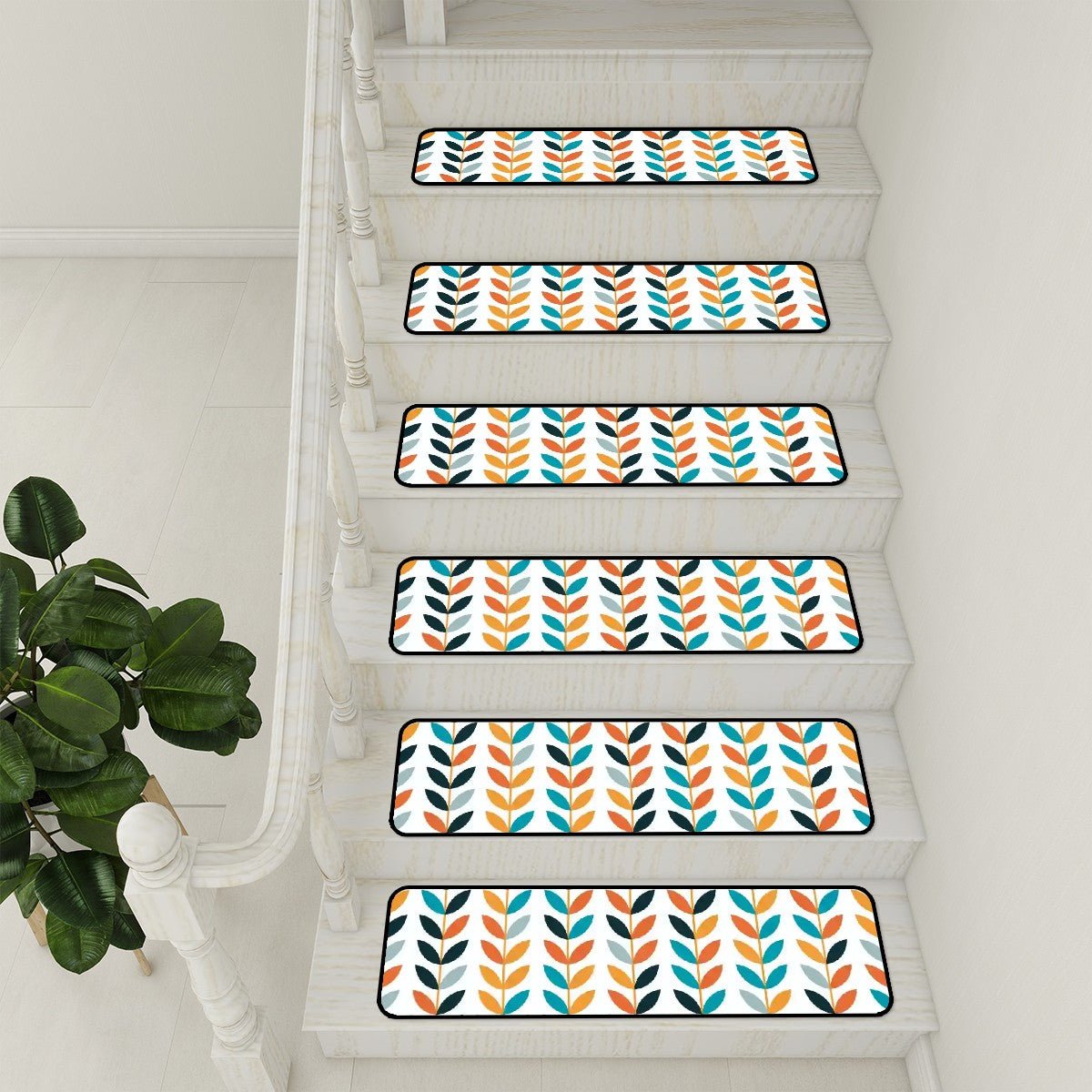 Kate McEnroe New York Danish Modern Floral Stair Treads, Retro Scandinavian Non Slip Step MatStair TreadsugRZe1sNj7