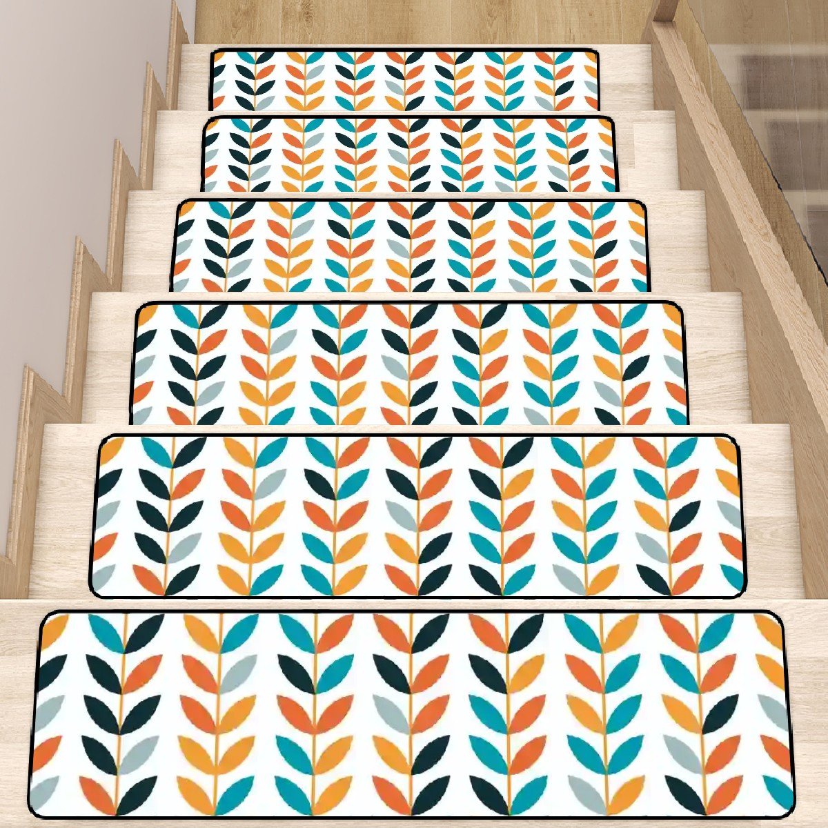 Kate McEnroe New York Danish Modern Floral Stair Treads, Retro Scandinavian Non Slip Step MatStair TreadsugRZe1sNj7