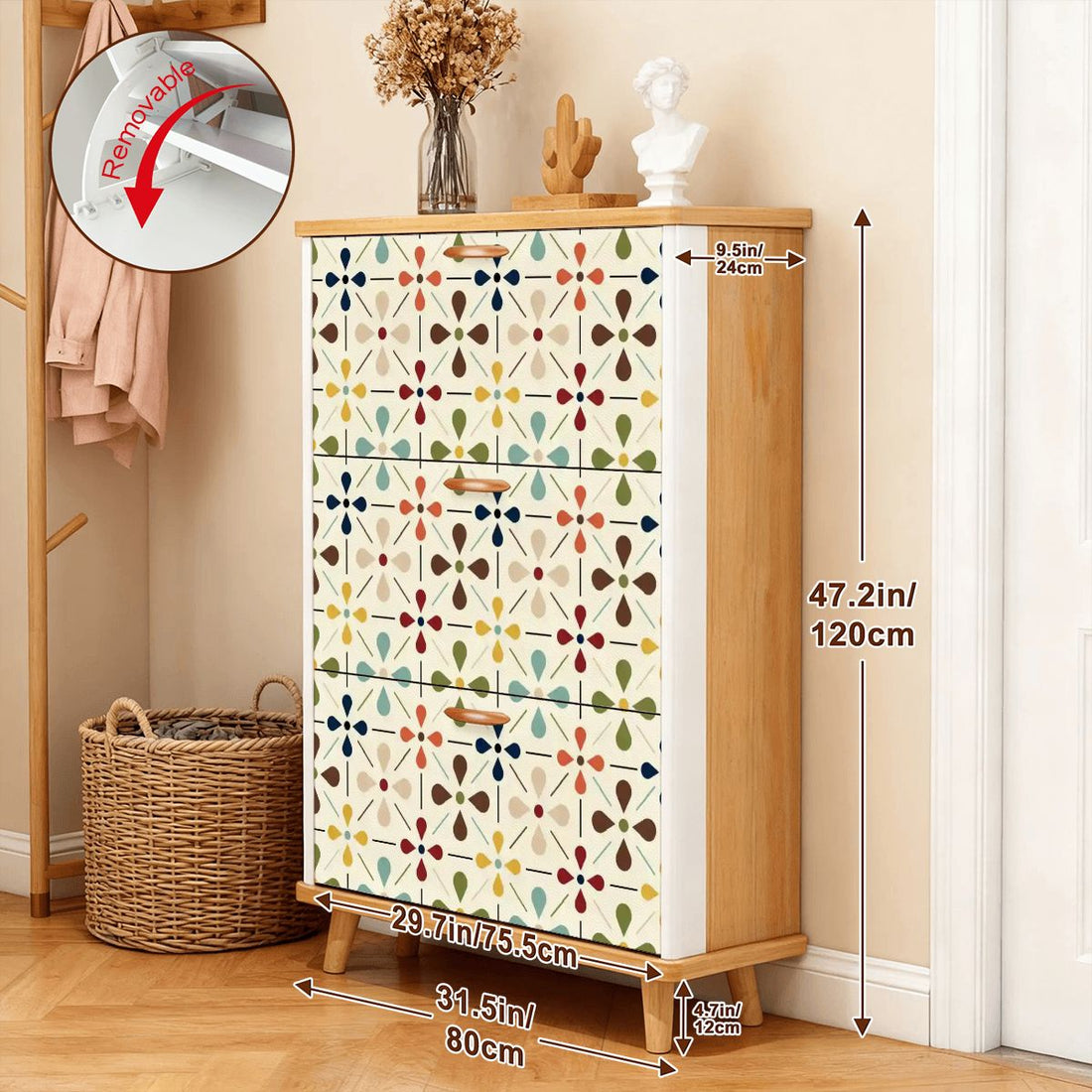 Kate McEnroe New York Danish Scandi Floral Shoe Storage, Mid Century Modern Cabinet, Retro Entryway OrganizerShoe Storagen0WRm1ailf