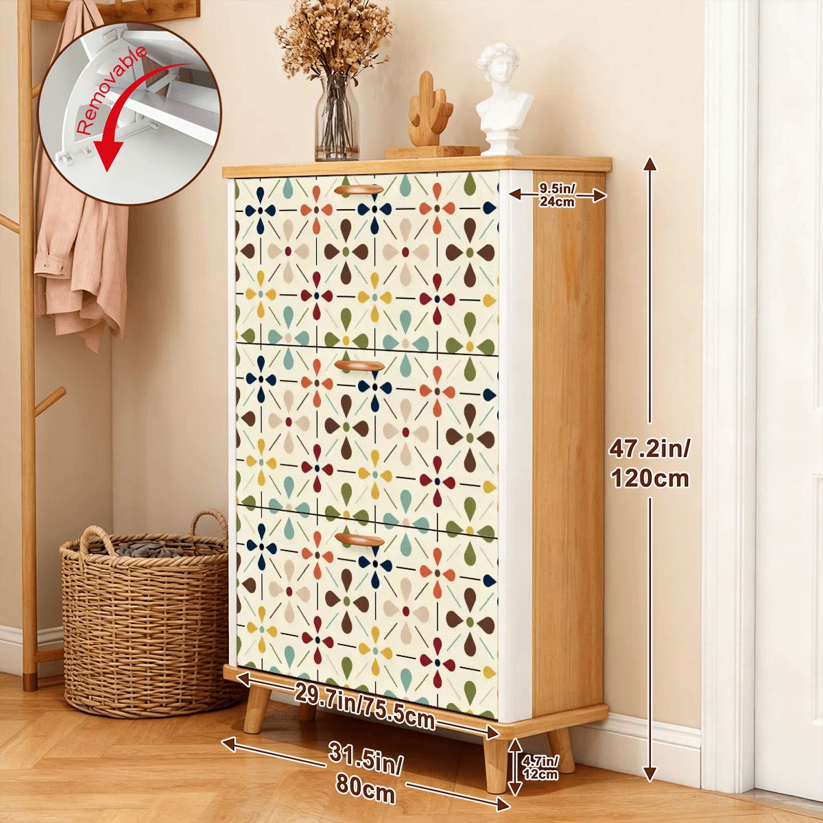 Kate McEnroe New York Danish Scandi Floral Shoe Storage, Mid Century Modern Cabinet, Retro Entryway OrganizerShoe Storagen0WRm1ailf