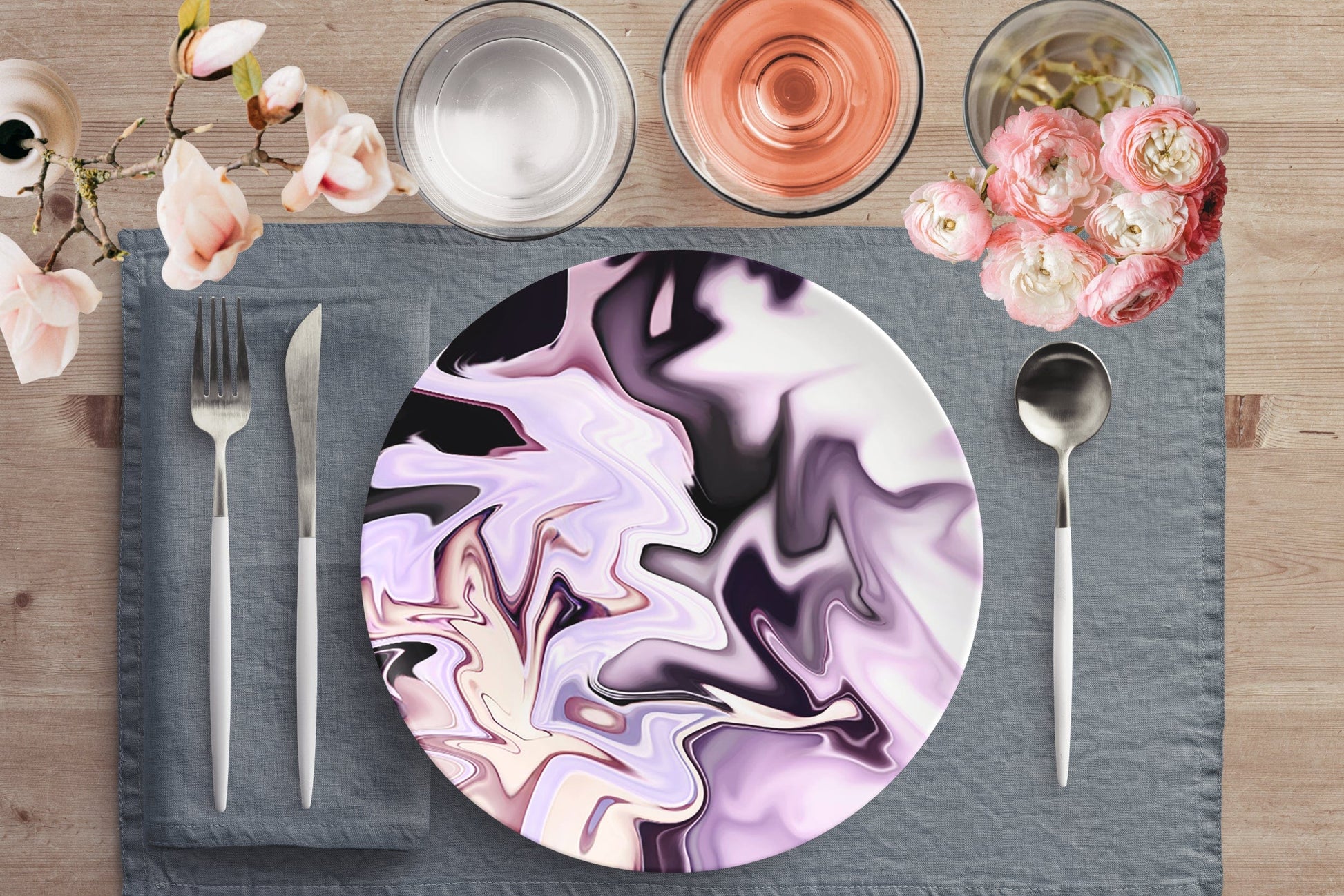 Kate McEnroe New York Dinner Plate in Abstract Liquid Lavender Marble Print Plates Single 9820SINGLE