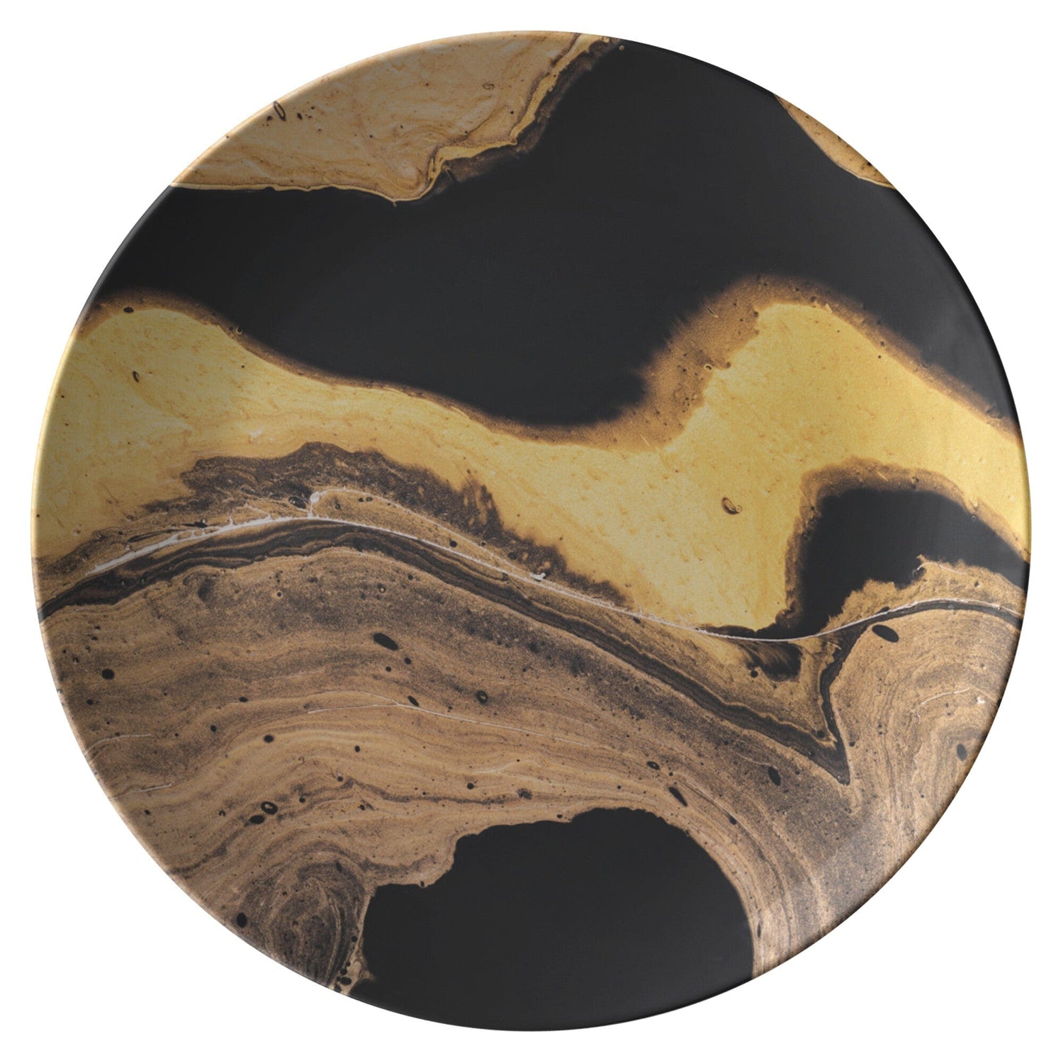 Kate McEnroe New York Dinner Plate in Black and Gold Abstract Liquid Marble Print Plates