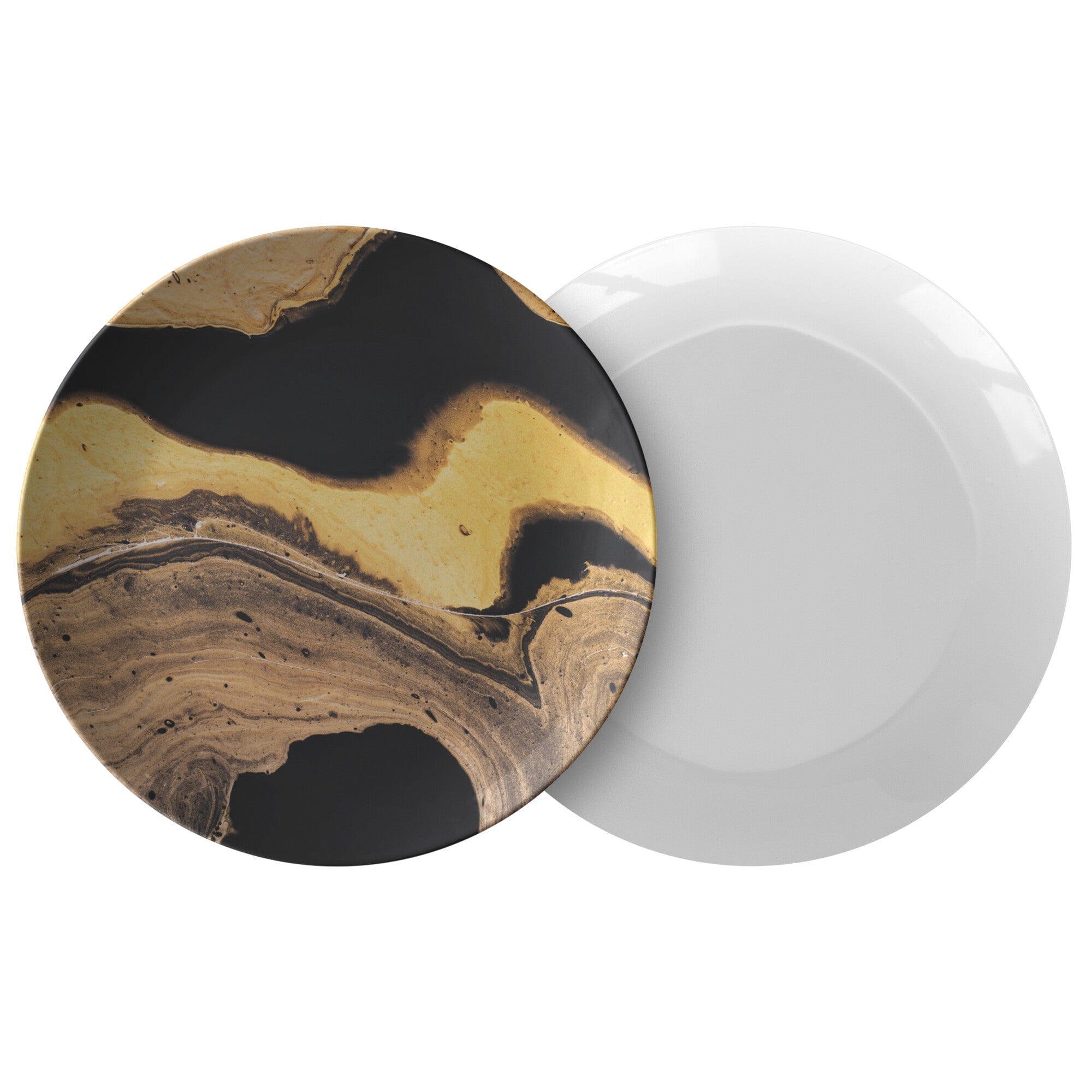 Kate McEnroe New York Dinner Plate in Black and Gold Abstract Liquid Marble PrintPlates9820SINGLE