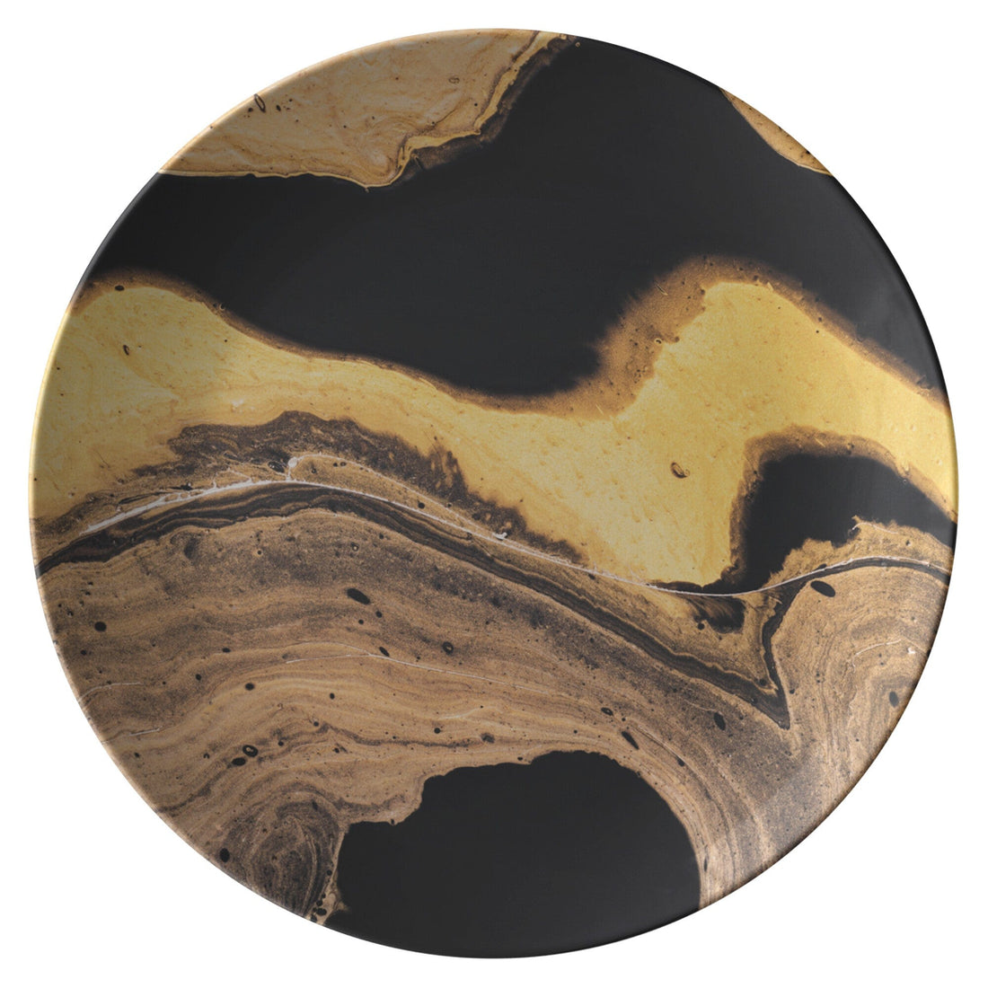 Kate McEnroe New York Dinner Plate in Black and Gold Abstract Liquid Marble PrintPlates9820SINGLE