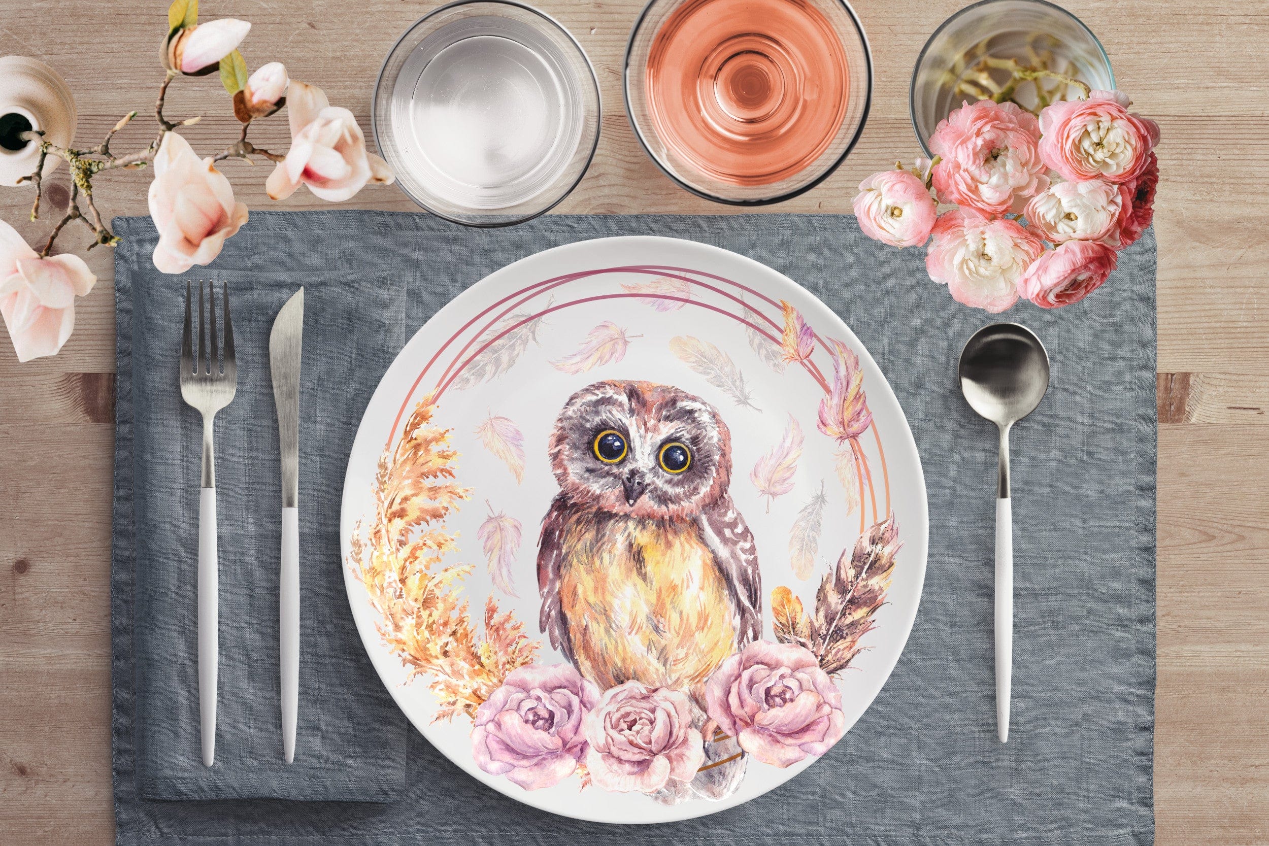 Kate McEnroe New York Dinner Plate in Boho Florals and Owl Plates Single 9820SINGLE