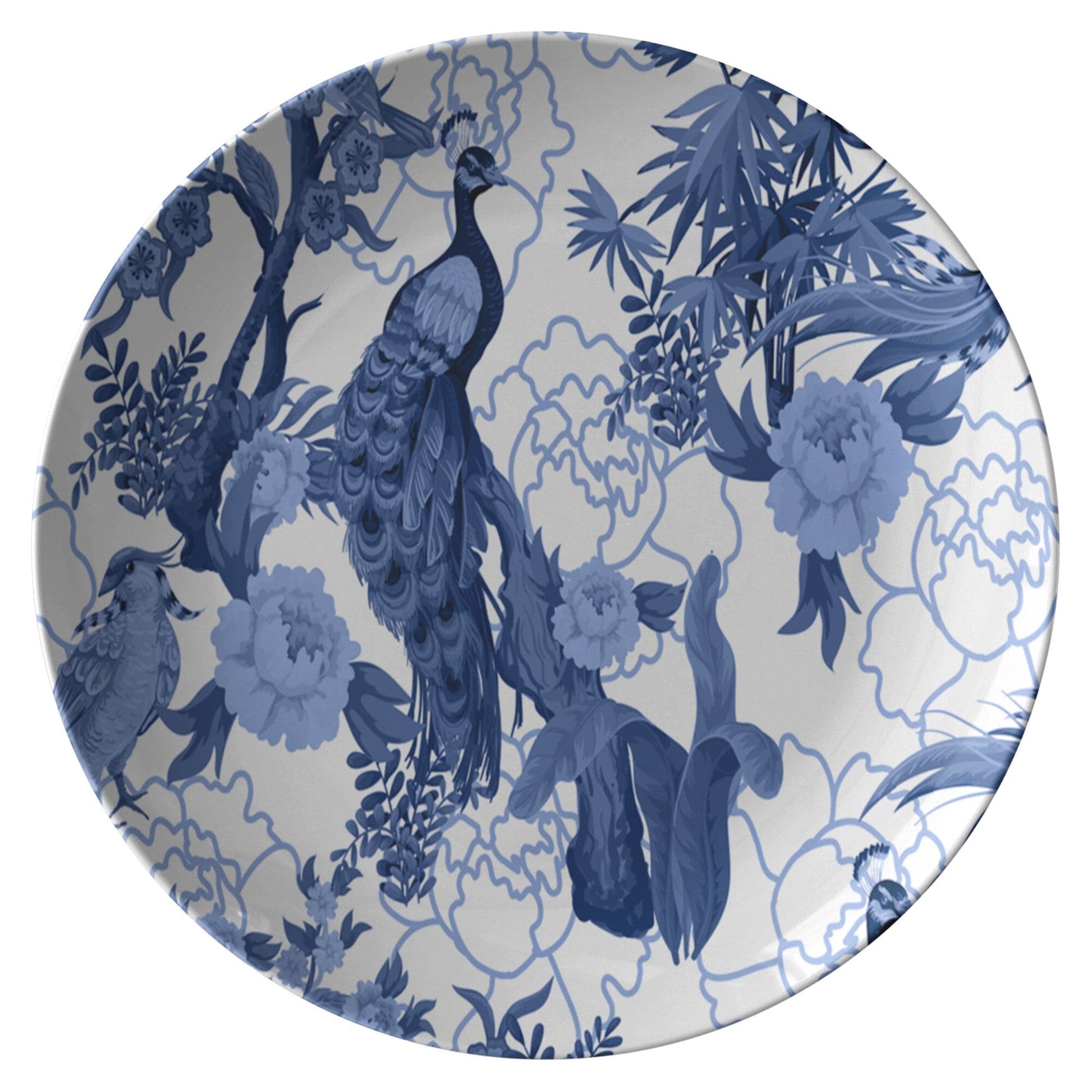 Kate McEnroe New York Dinner Plate in Elegant Chinoiserie Floral Peacock Plates