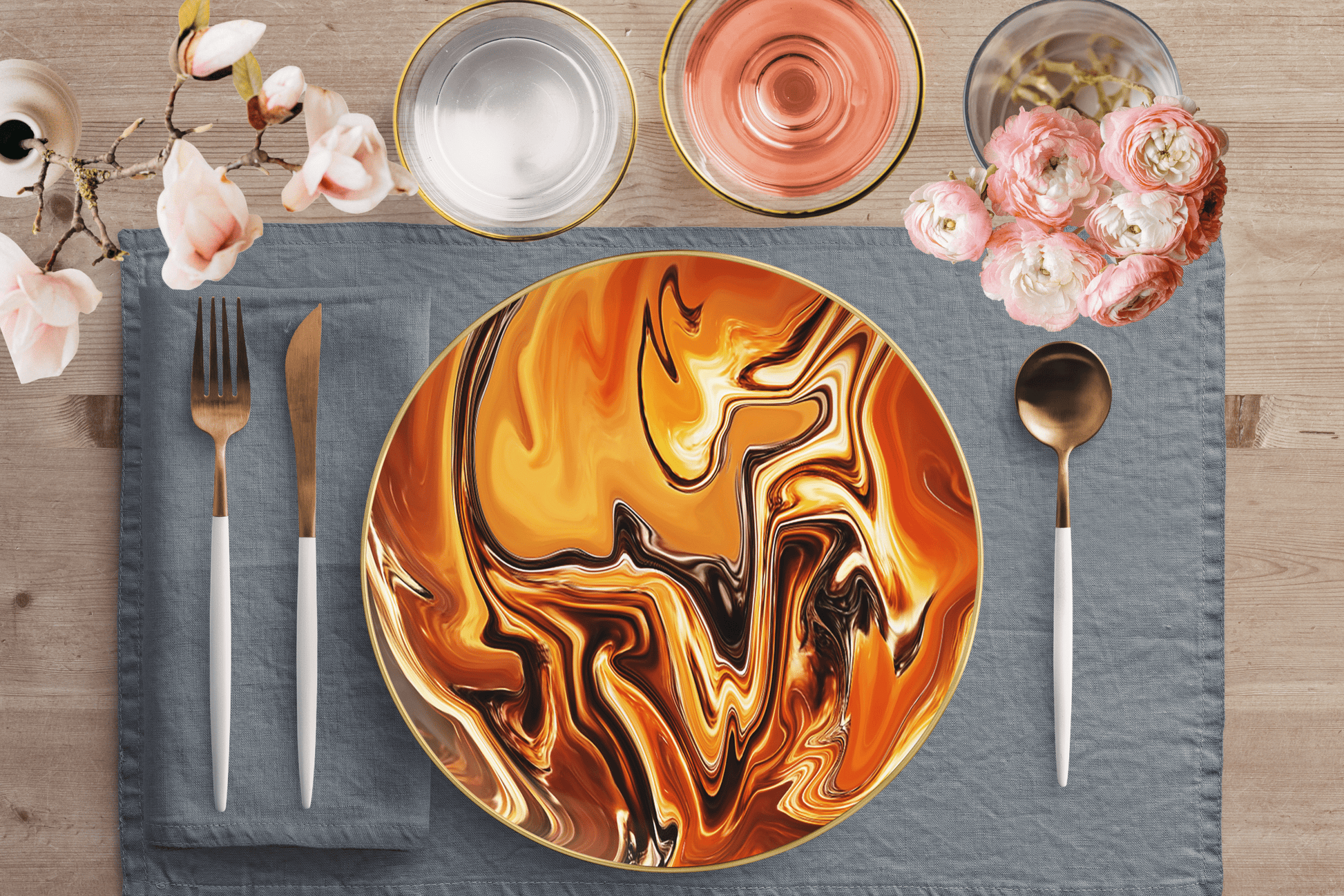 Kate McEnroe New York Dinner Plate in Exotic Liquid Gold Marble Print Plates Single 9820SINGLE
