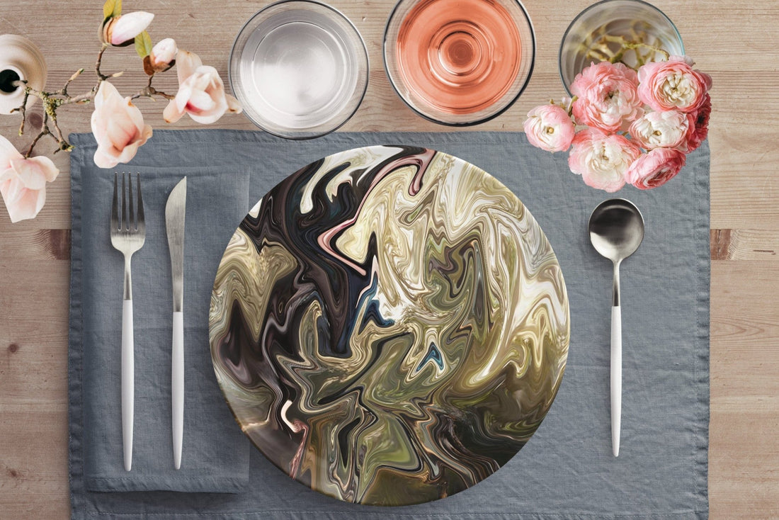 Kate McEnroe New York Dinner Plate in Luxurious Green Abstract Liquid Marble PrintPlates9820SINGLE