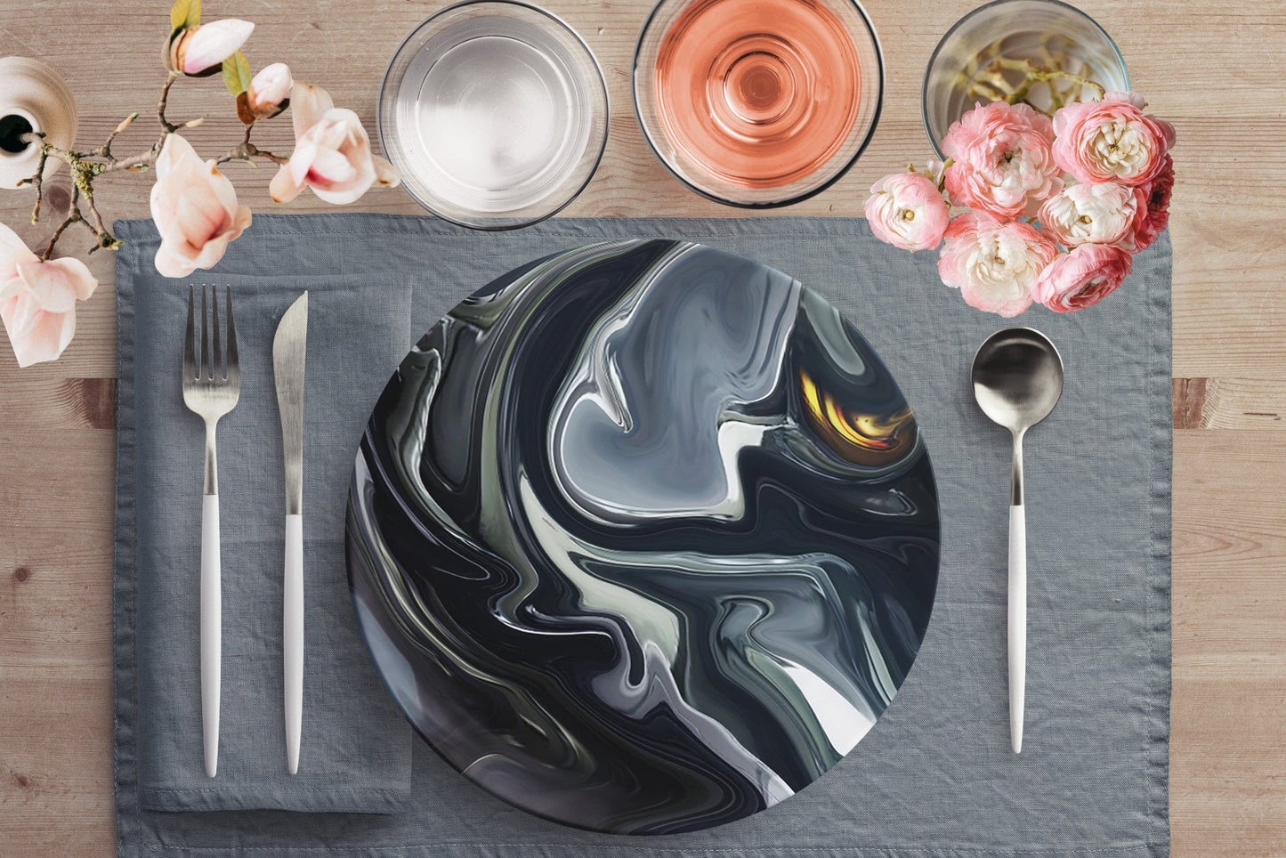 Kate McEnroe New York Dinner Plate in Luxury Gray Liquid Marble Print Plates Single 9820SINGLE